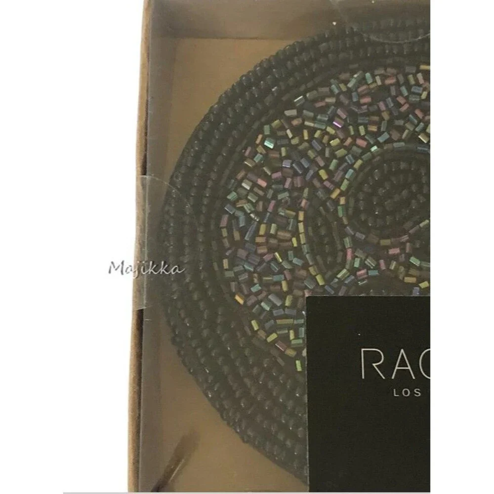 Rachel Zoe Halloween Glass Beaded Skull Coasters Satin Backed Spooky Set of 4